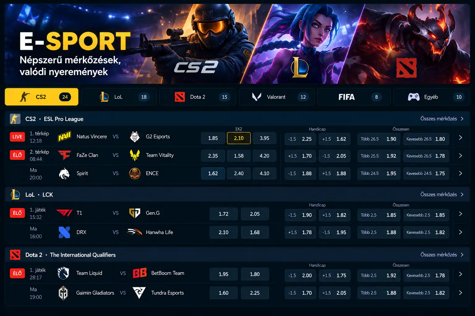 Vox Casino kibersport fogadás